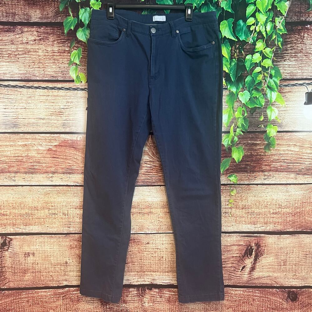 Hickey Freeman Stretch Cotton Pants Mens 36 X 32 Straight Leg Classic Navy Blue